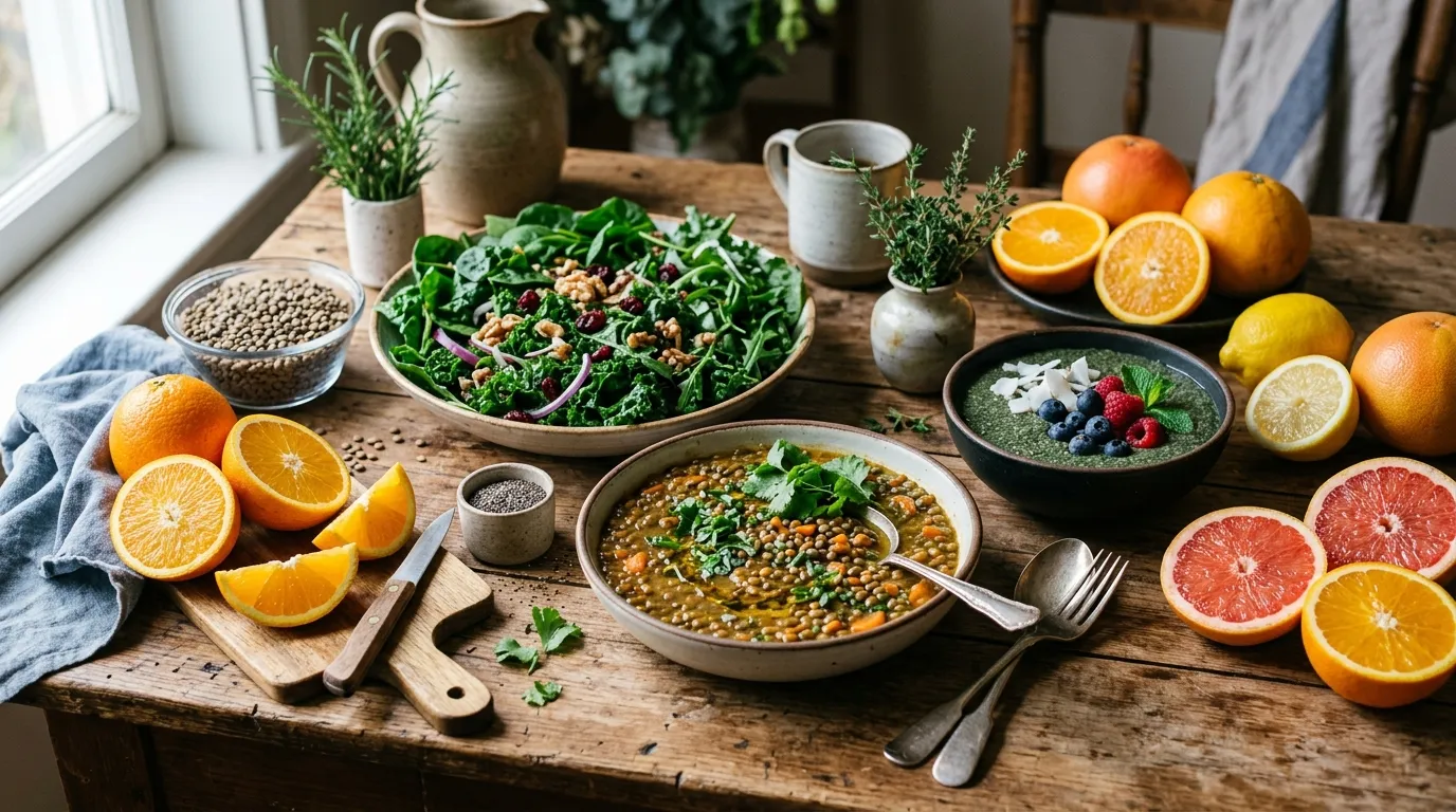 Aliments végétariens riches en fer et vitamines
