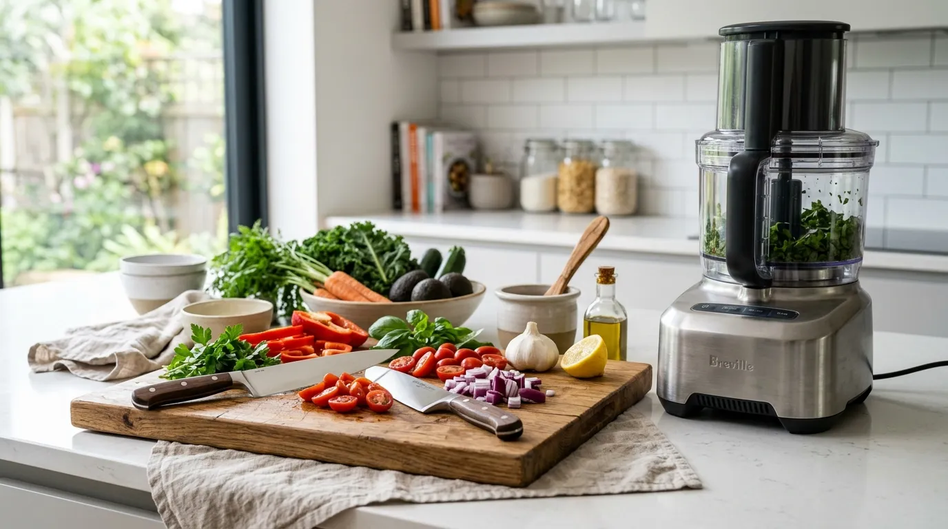 Équipement de cuisine végétarienne sur un plan de travail