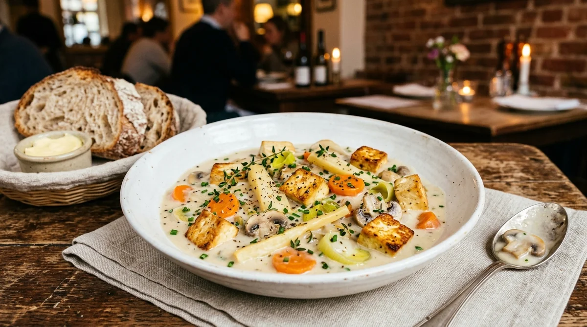 Blanquette végétale aux légumes d'antan, panais et tofu poêlé