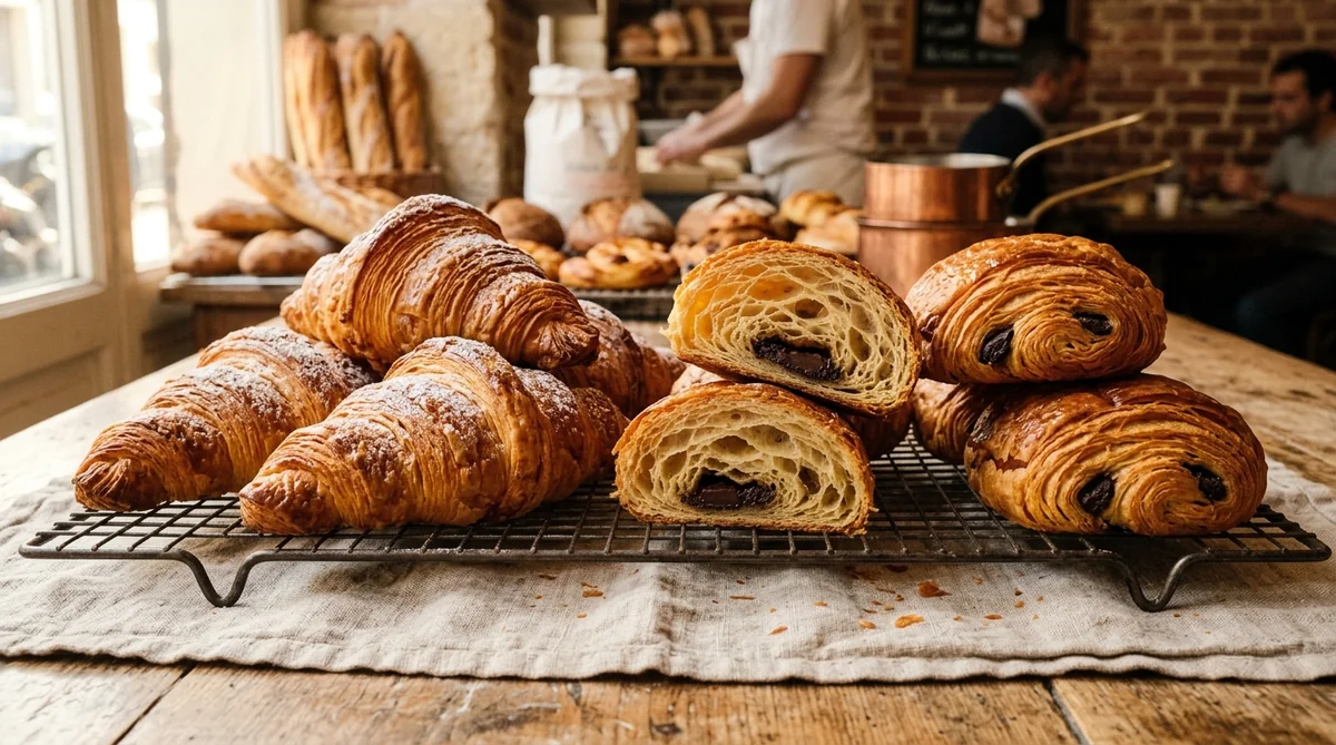 Croissants et pains au chocolat végétaliens maison feuilletés et dorés