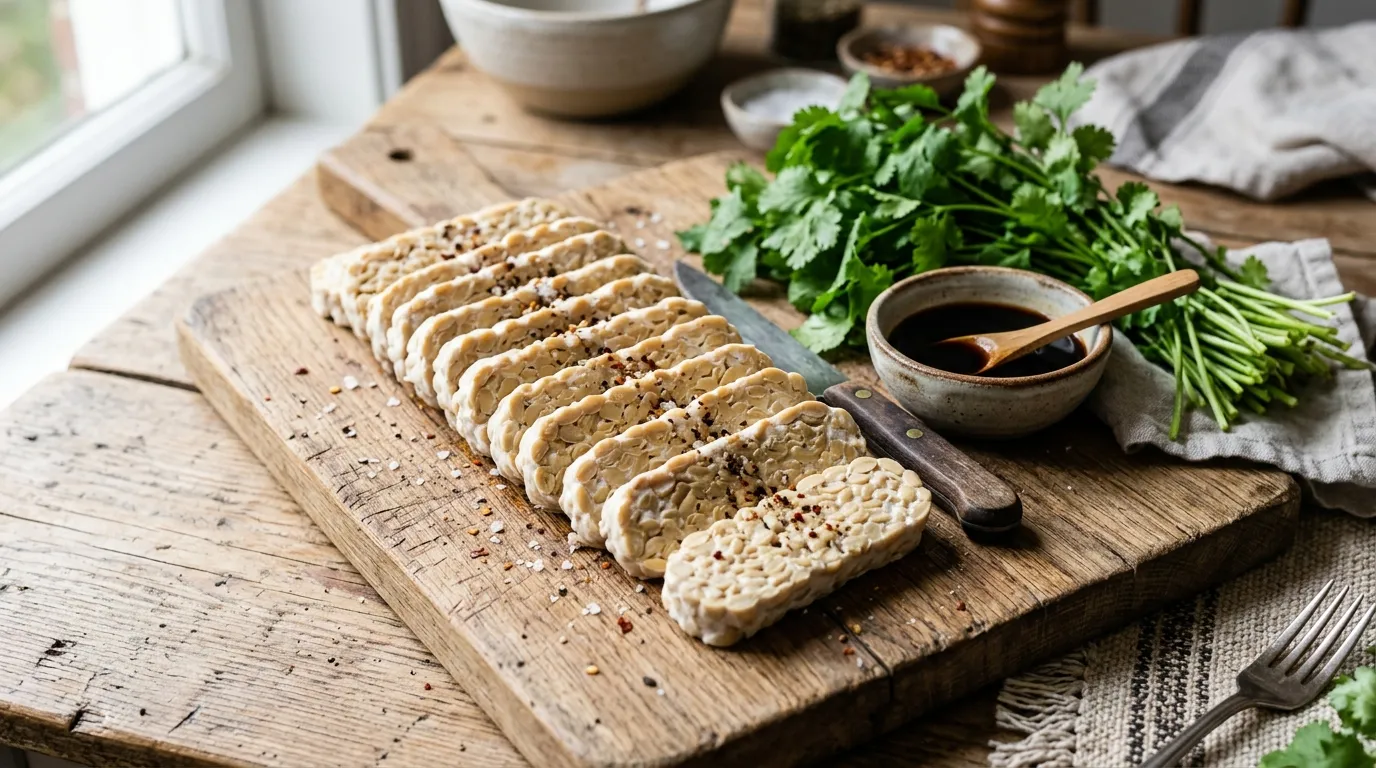 Tranches de tempeh frais et sauce soja